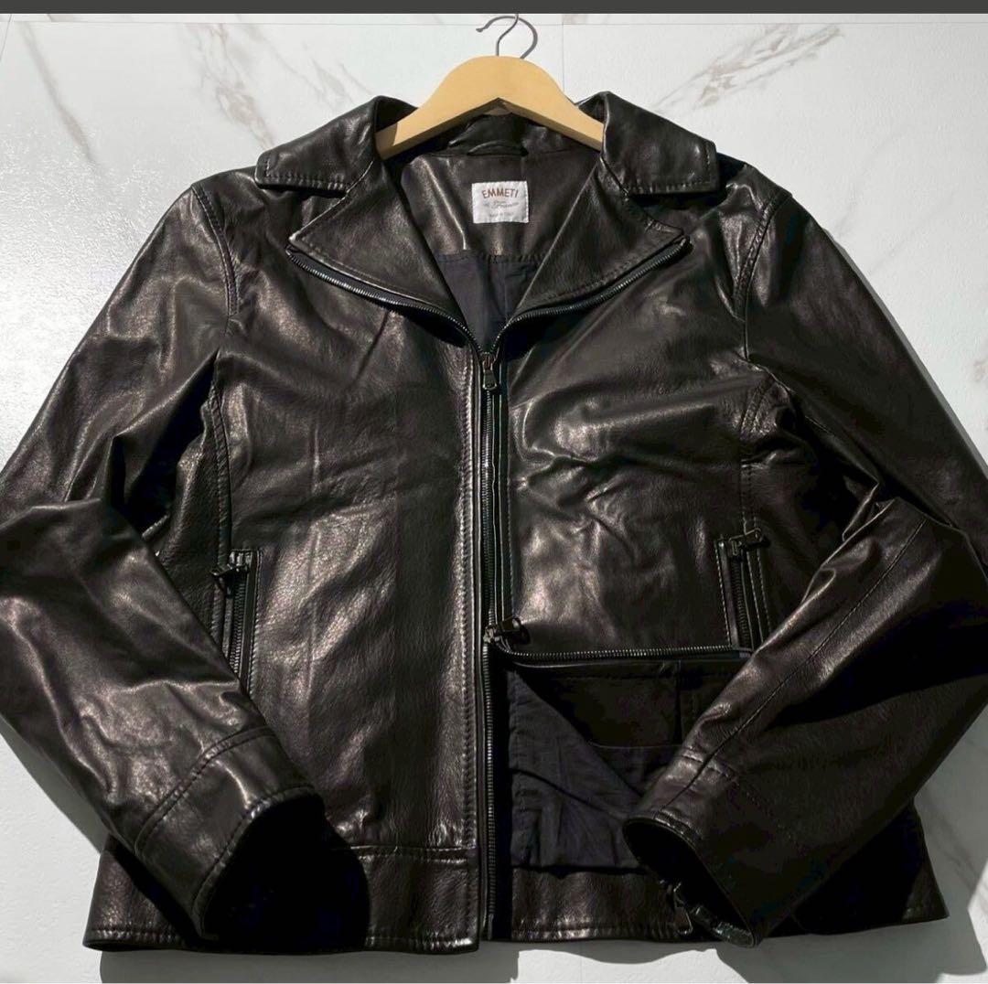 極美品◆エンメティ レザー シングルライダース ジャケット シープスキン XL