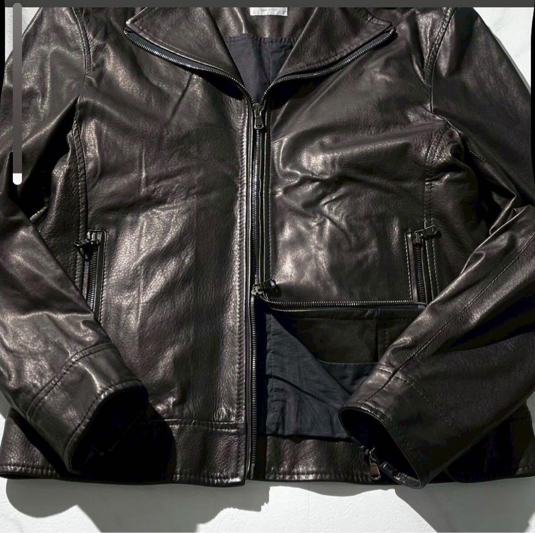 極美品◆エンメティ レザー シングルライダース ジャケット シープスキン XL