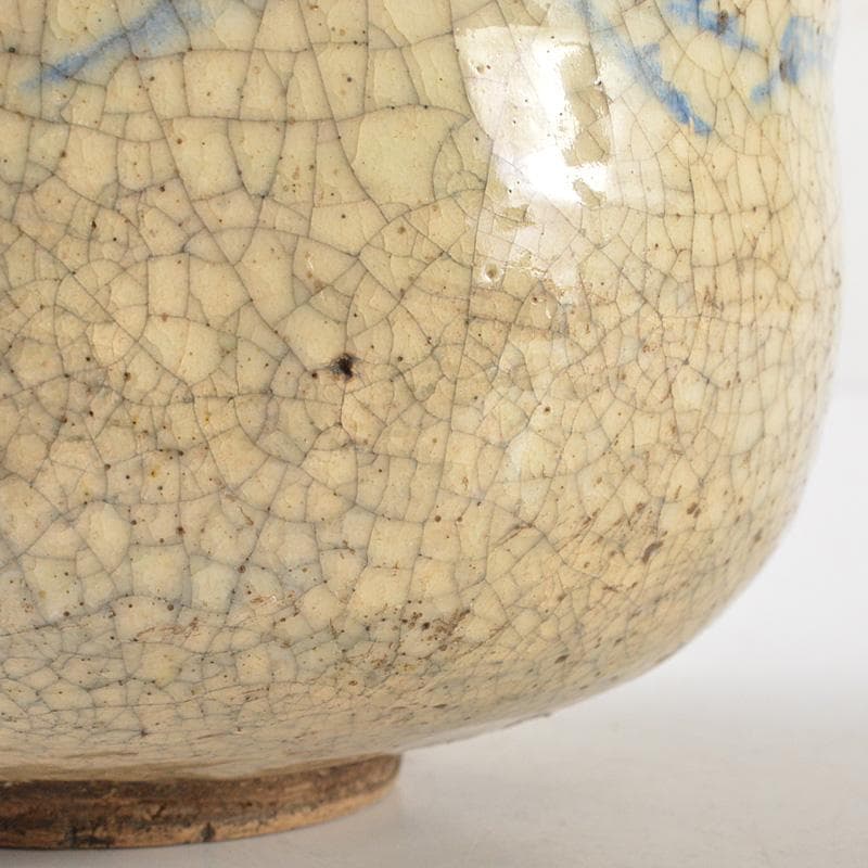 豊楽焼　六代　大喜豊助作　染付鶴文　楽茶碗　九代豊助極め箱　C　R7259