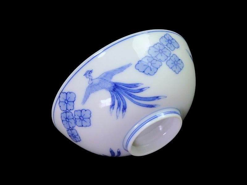 平戸　染付　鳳凰に花菱紋の図　汲み出し　茶碗　E996AS-CYc