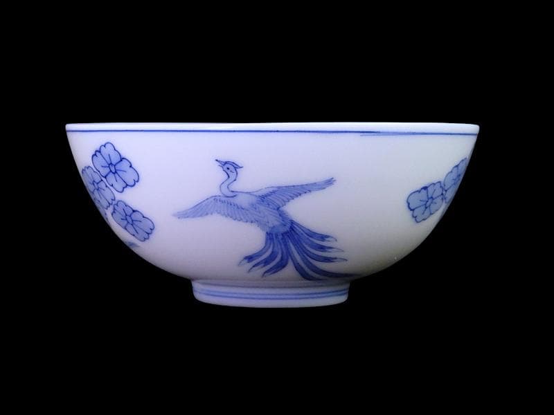 平戸　染付　鳳凰に花菱紋の図　汲み出し　茶碗　E996AS-CYc