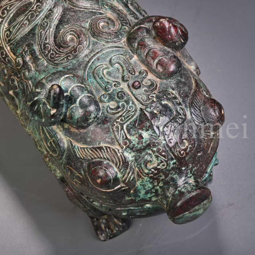 中国古美術・珍品旧藏・青銅器 豚形 食盒 蓋物 香炉 彫刻文様・置物・風水開運