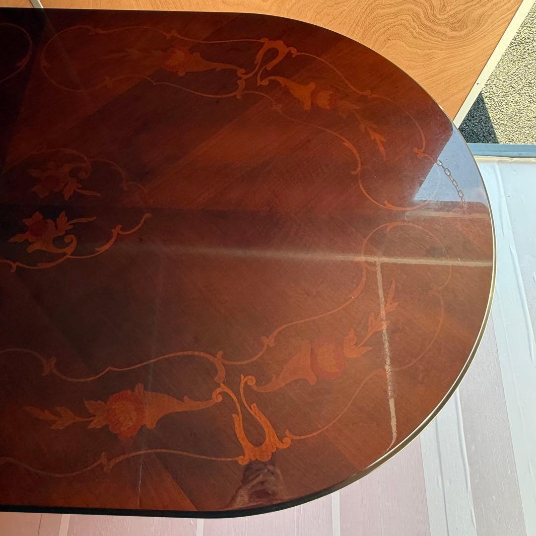 イタリア製 象嵌 猫脚ダイニングテーブル 楕円　約198cm