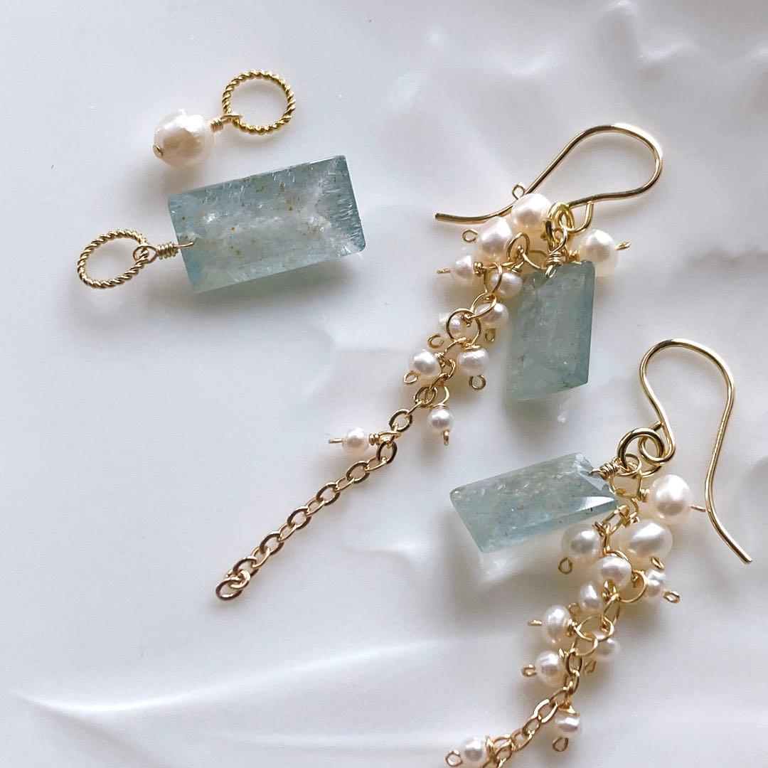 みなみ◆希少石✧シンデレラアクアマリンチャーム&あこや真珠チャーム