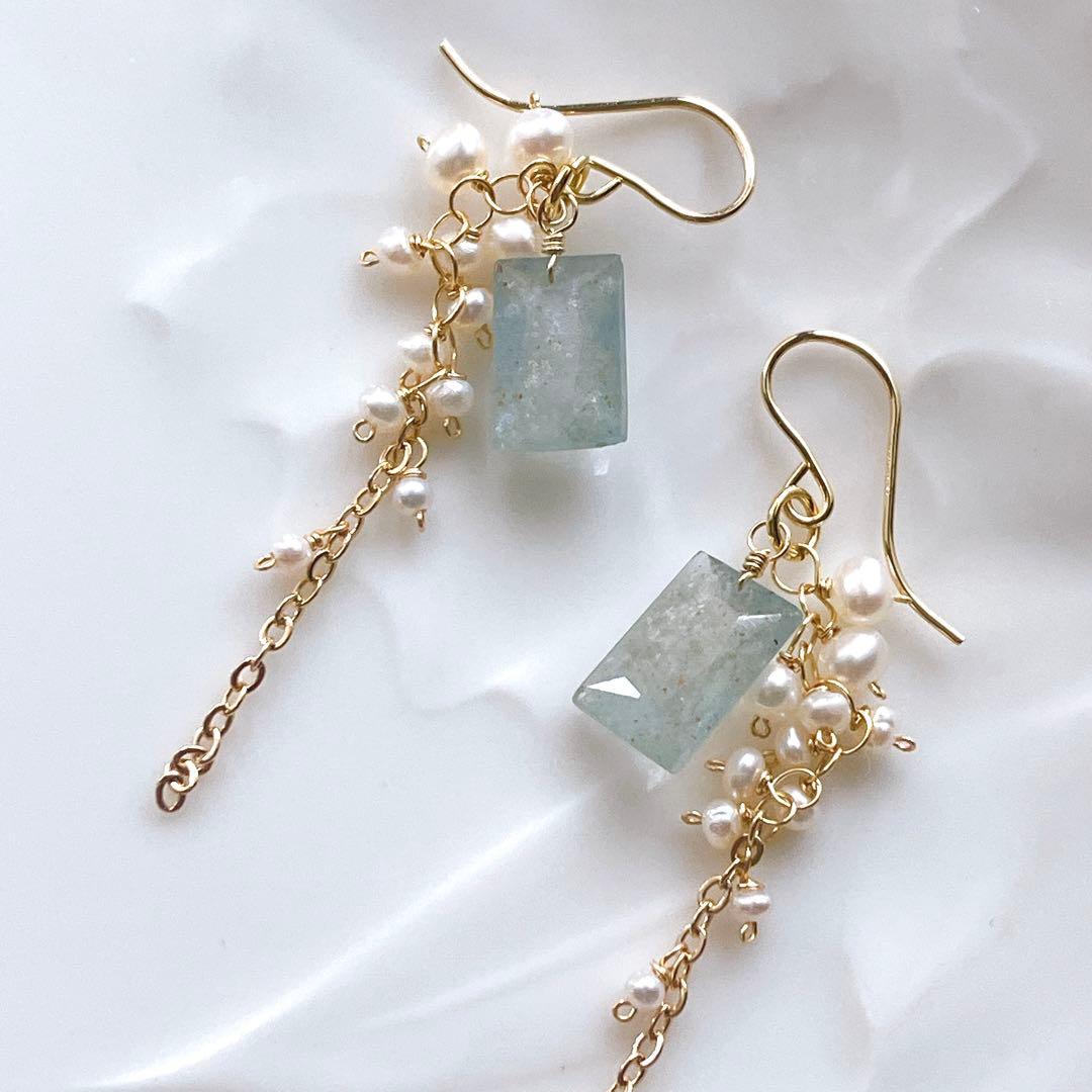 みなみ◆希少石✧シンデレラアクアマリンチャーム&あこや真珠チャーム