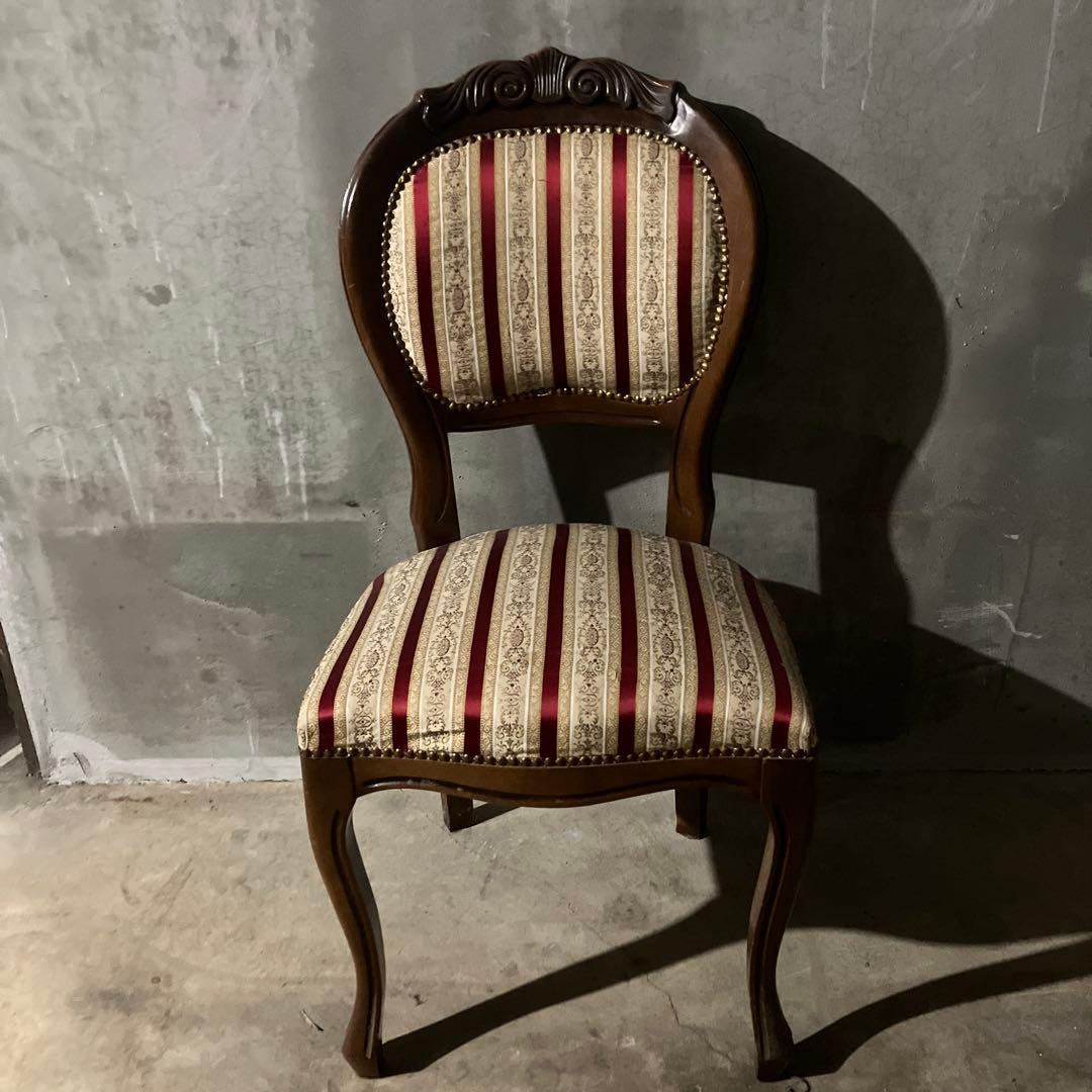 アンティーク 西洋 ダイニングチェア ストライプ レッド ヴィンテージ ネコ足