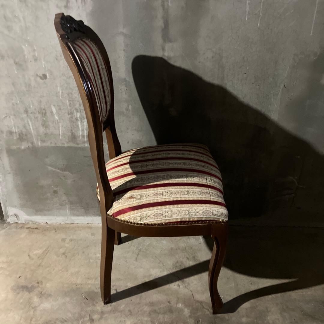 アンティーク 西洋 ダイニングチェア ストライプ レッド ヴィンテージ ネコ足