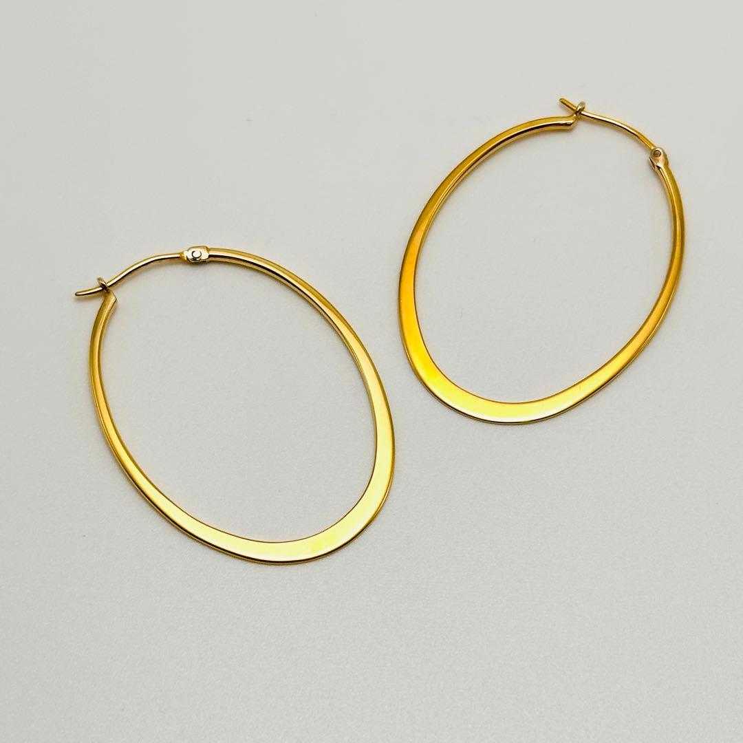 COCOSHNIK　オーバル　フープピアス　シルバー×K10　ゴールド