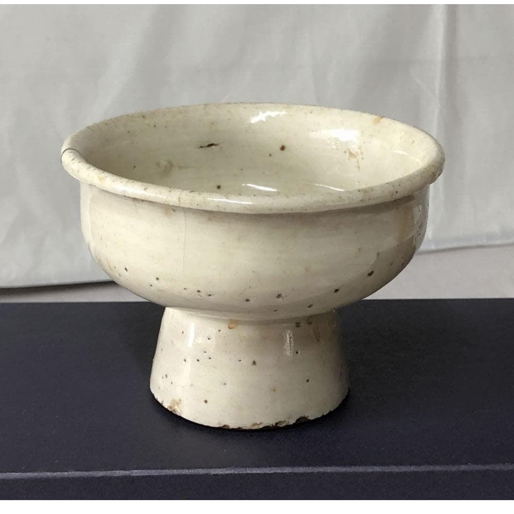 w089 李朝 白磁 馬上杯 金直し 木箱入り 酒器