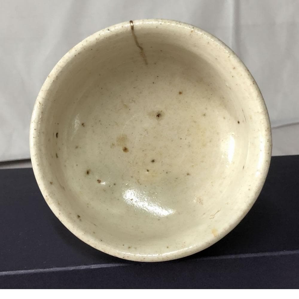 w089 李朝 白磁 馬上杯 金直し 木箱入り 酒器