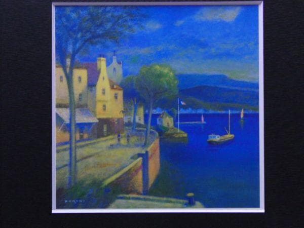 黒木邦彦、【入江の船】、希少な額装用画集より、新品額装付