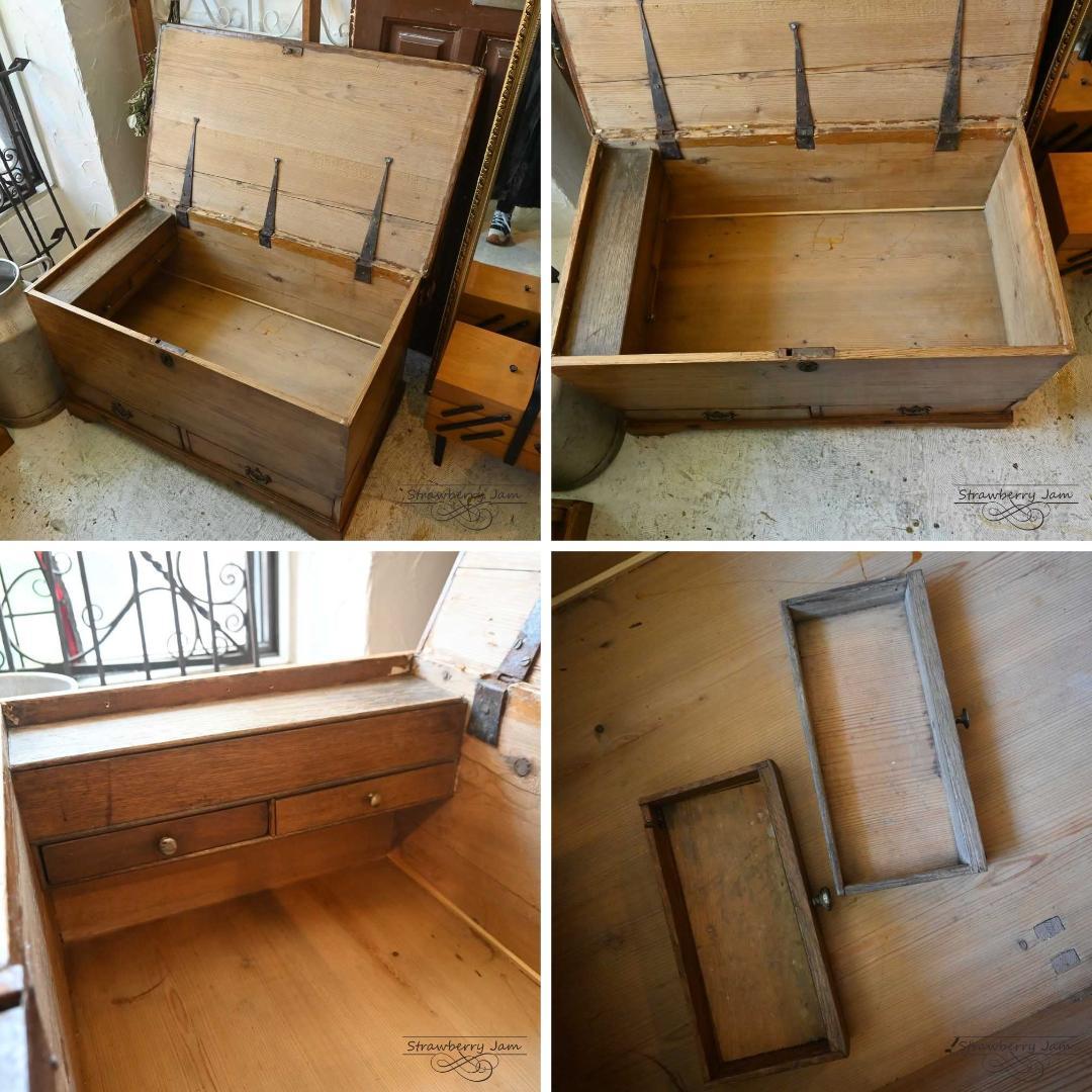 IFU-410 英国アンティーク パインチェスト 収納 リネンボックス テーブル