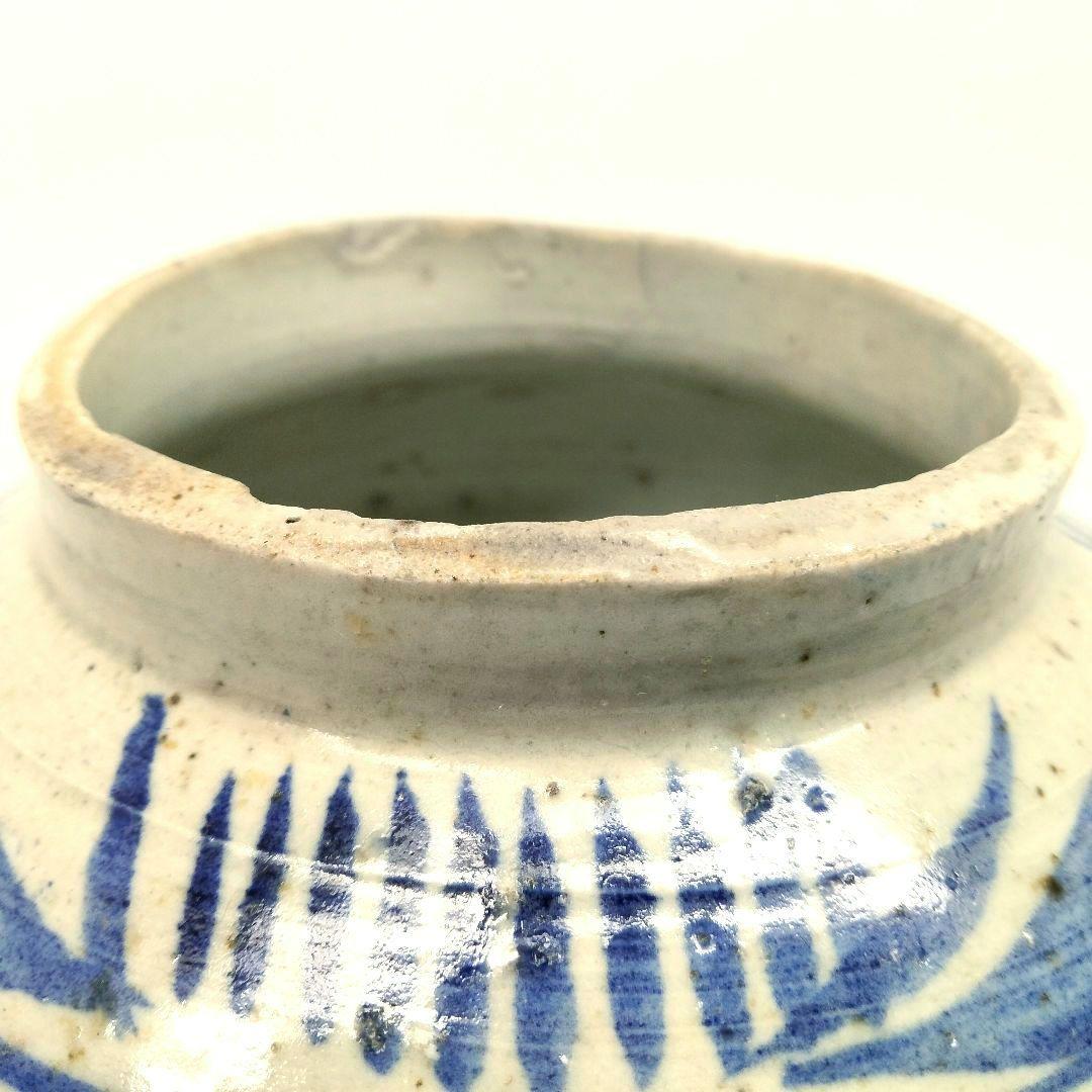 H283  李朝時代 白磁製 草文染付提灯壷 満月壷 高さ13㎝