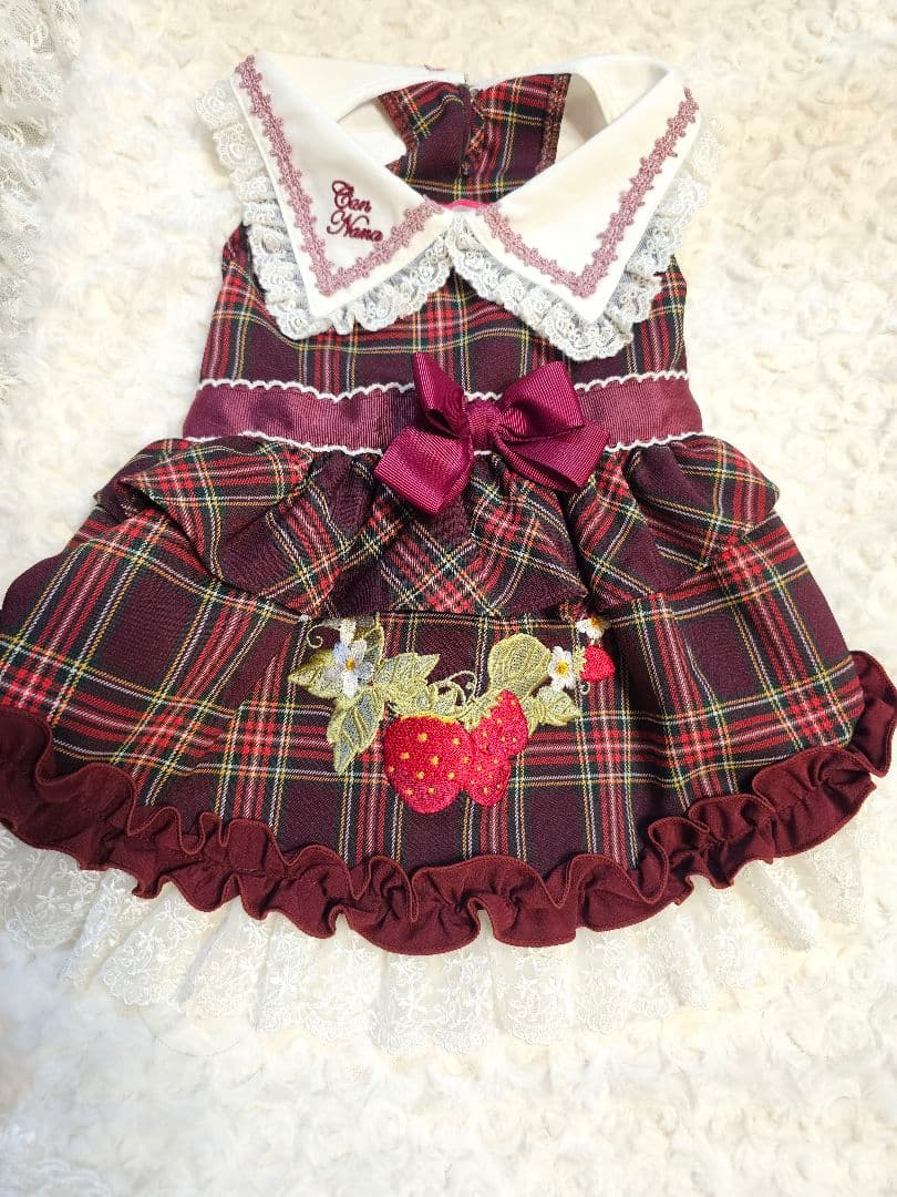 きゃんナナ　犬服　レトロいちごワンピースLサイズ