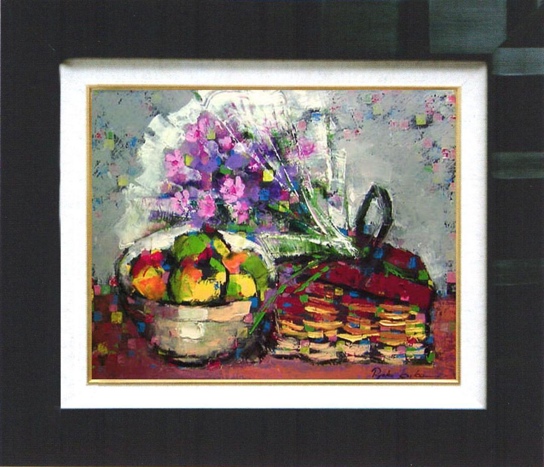 油絵 絵 絵画インテリア 額付(黒) uF6-062104 静物 花束 フルーツ