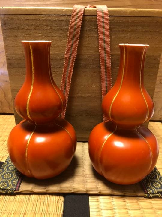 永楽善五郎　即全　赤磁　瓢酒瓶　一対