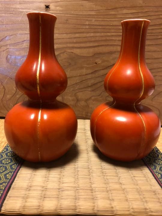 永楽善五郎　即全　赤磁　瓢酒瓶　一対