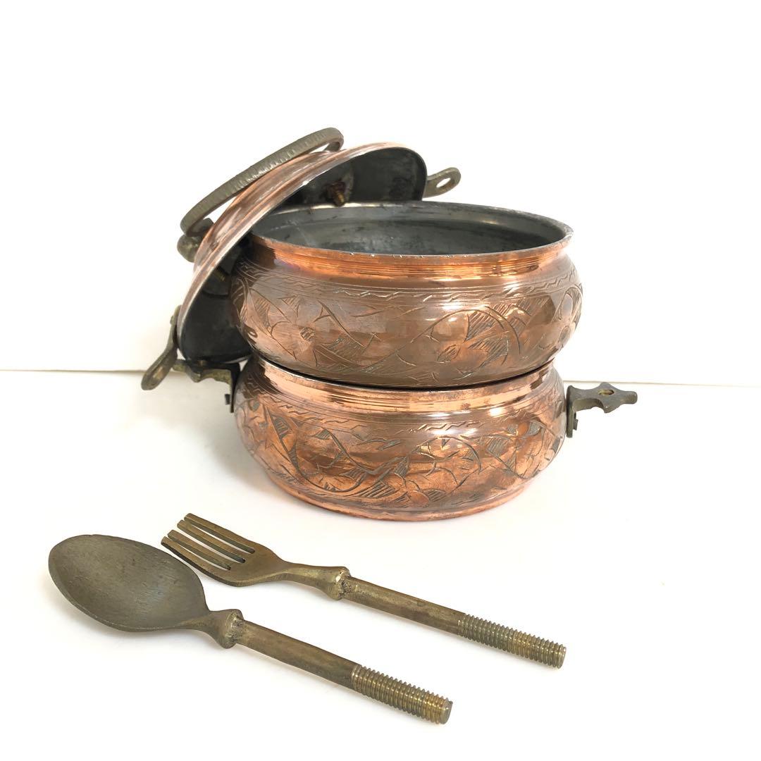 【現状品】真鍮製お弁当箱2段　アンティーク　インテリア　ビンテージ