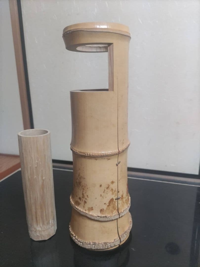 値下げしました！　十四世淡々斎　宗室　花押 黒田正玄作 竹一重花入 銘「菱雲」