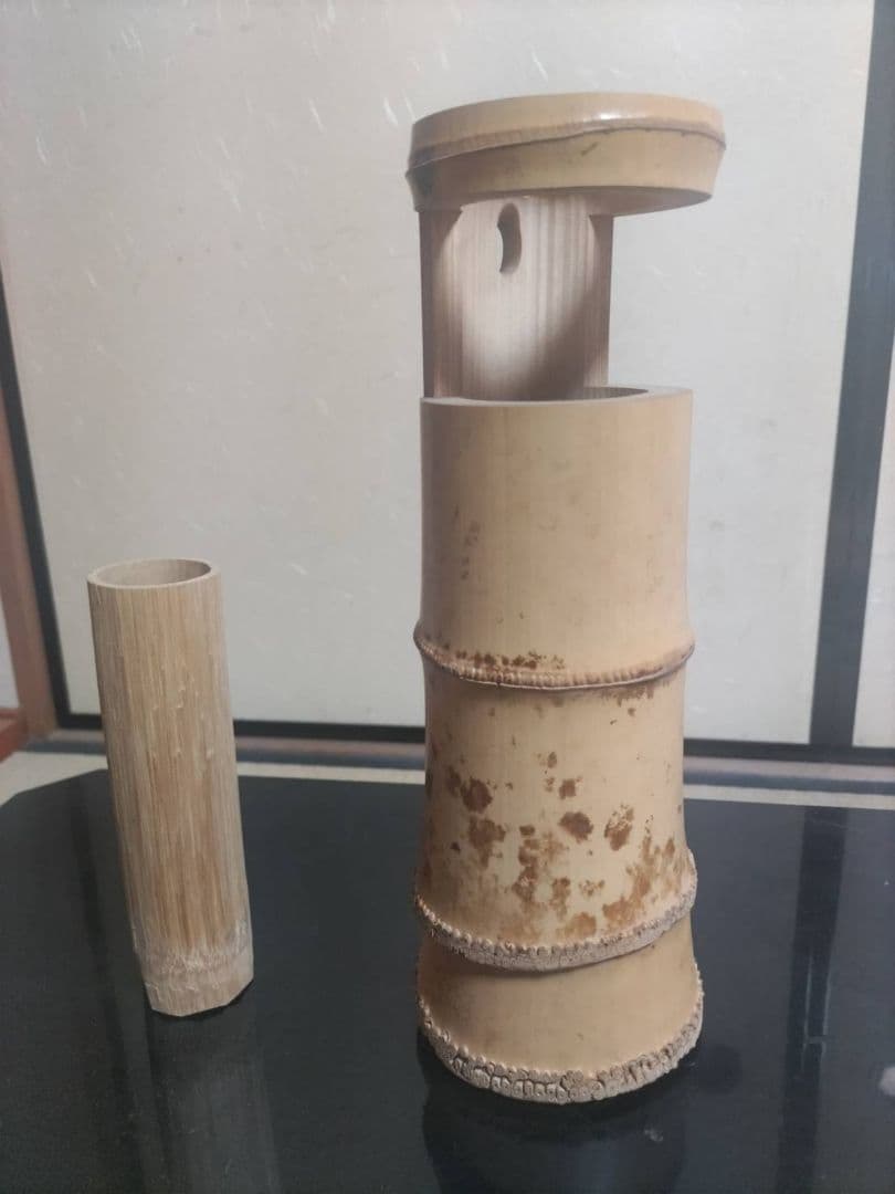 値下げしました！　十四世淡々斎　宗室　花押 黒田正玄作 竹一重花入 銘「菱雲」