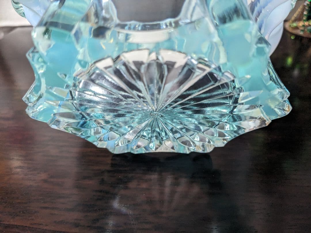 フェントン　ブルーオパルセントガラス　取って付き　お菓子入れ　小物入れ