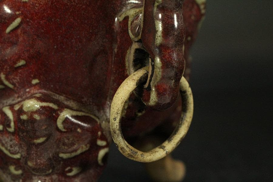 中国美術 紫斑釉 龍蓋 香炉 高25cm(LC126)