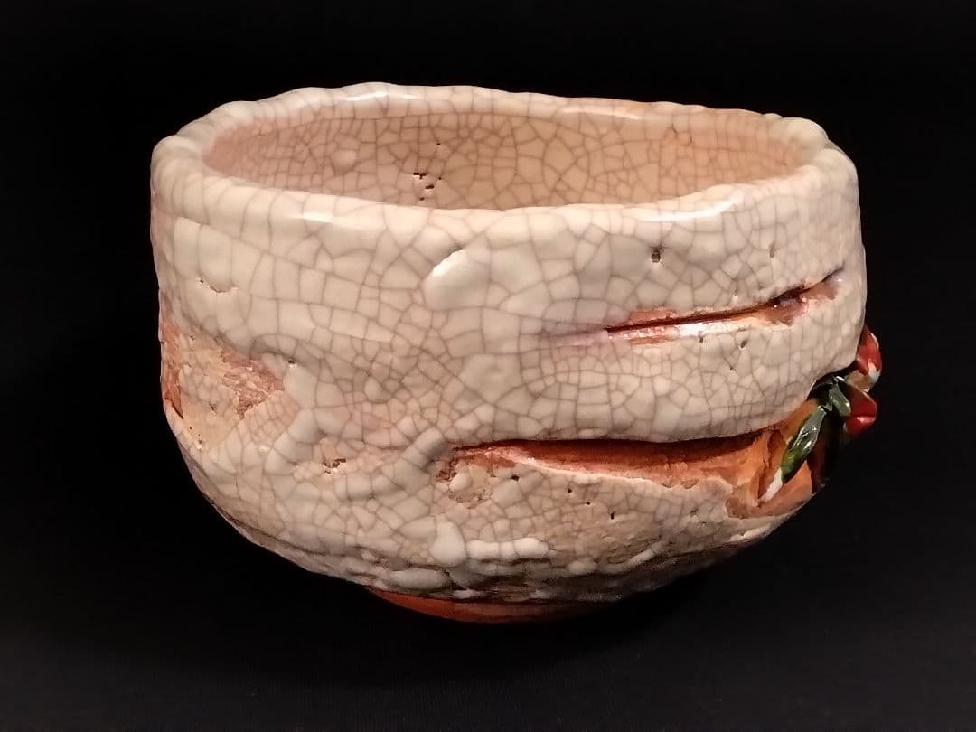 『古美術/古物/骨董』新品/匿名/送料無料【楽山焼】湯呑(天神蟹細密彫り/箱付)