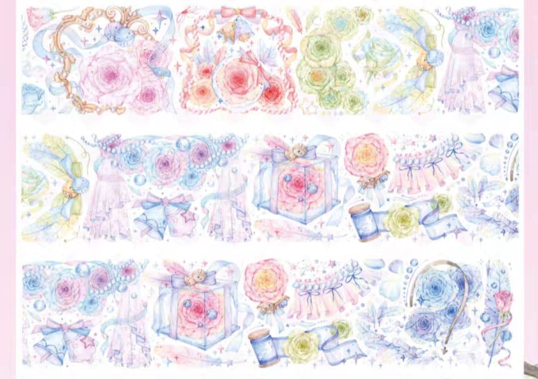 巻売 595★ 海外 マスキングテープ マステ PET 花 薔薇 镭射銀+贝壳光