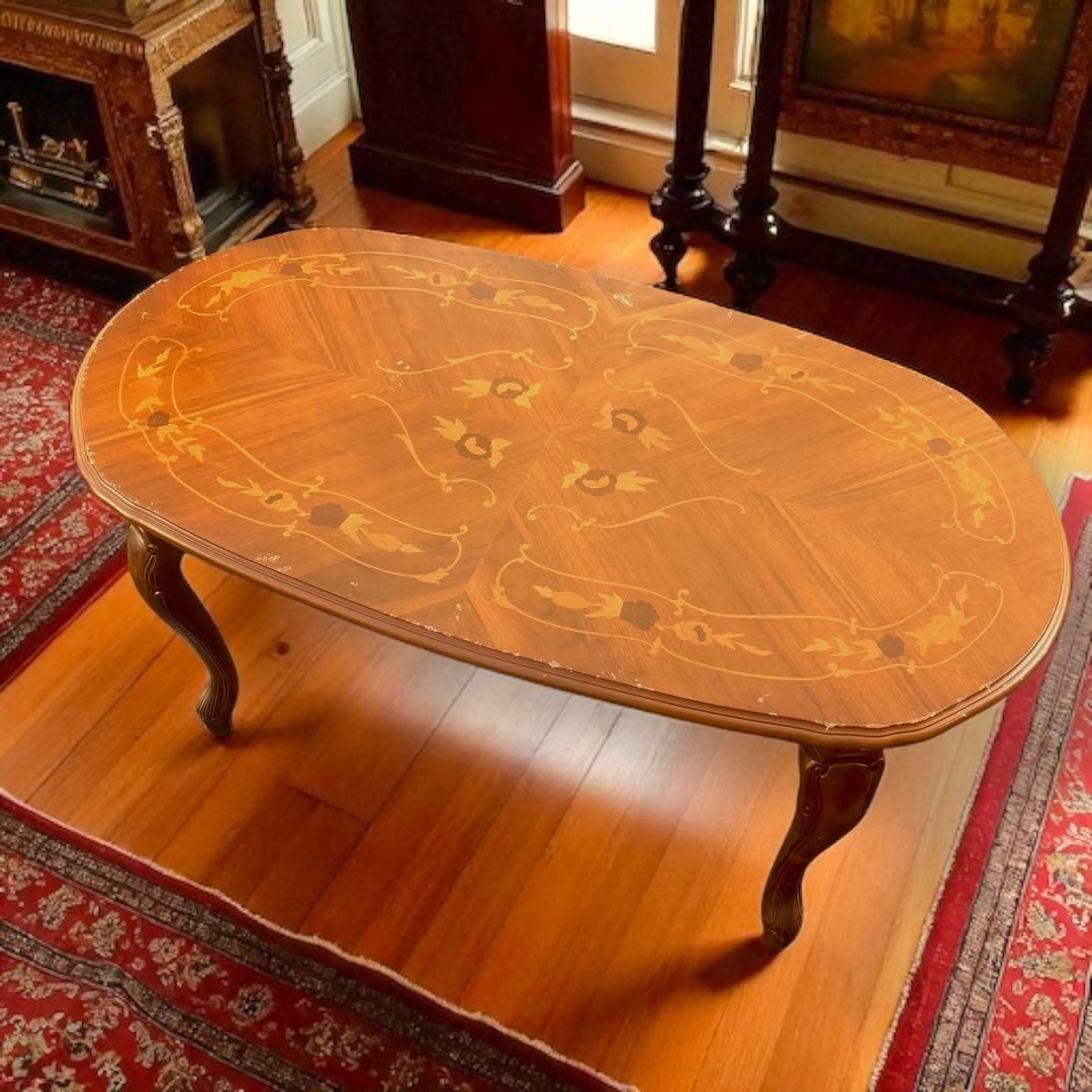 イタリア製　象がんシリーズ リビングテーブル 幅100cm アンティーク　猫脚