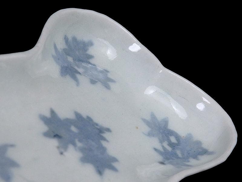 古伊万里　コンニャク印判　紅葉の図　糸巻形変形皿　江戸期　B008AS-CXe