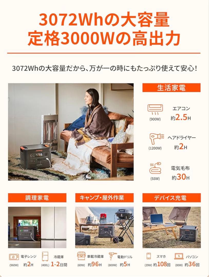 ふわすけ　Jackery 3000new 電源ポータブル【大容量】