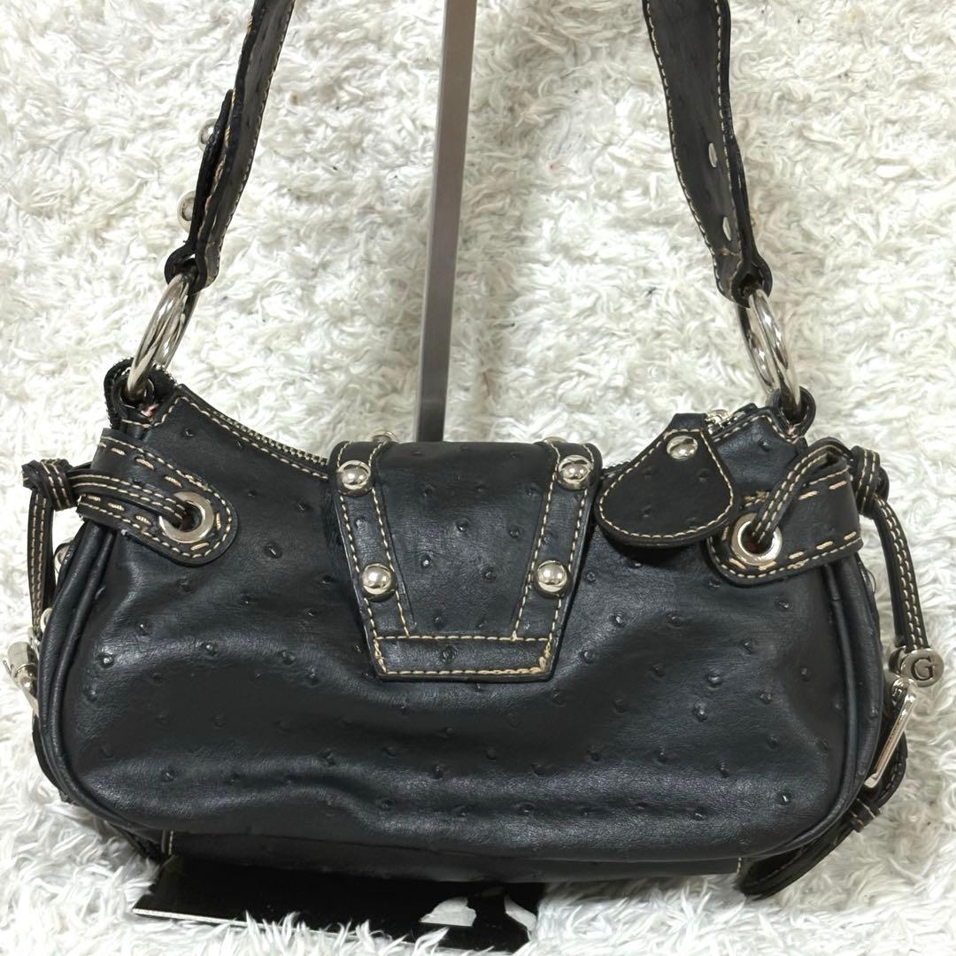 GUESS ゲス　Y2K ショルダーバッグ スタッズ　オーストリッチ型押し