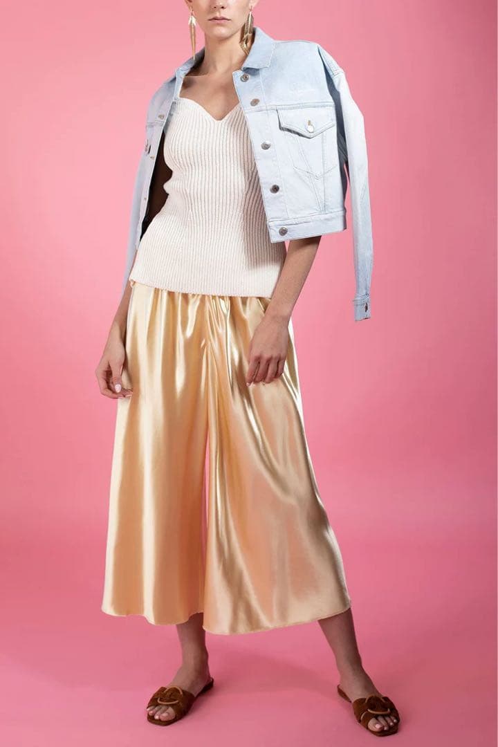 【KHAITE】yellow-GOLD サテン クロップド ワイド パンツ