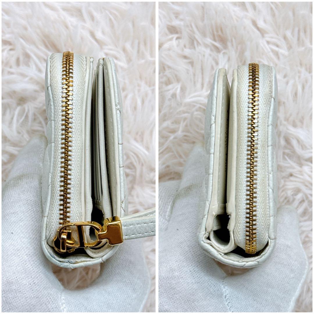 極美品✨ディオール カナージュ カロ キルティング 二つ折り財布 アイボリー