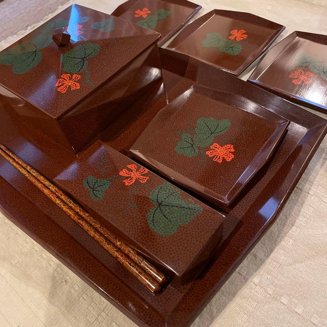 未使用　津軽塗り　菓子器セット　昭和初期