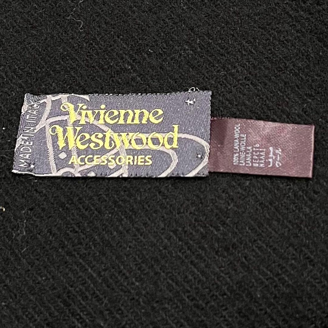 ✨良品✨ヴィヴィアンウエストウッド マフラー ロゴ刺繍 ウール フリンジ 黒色