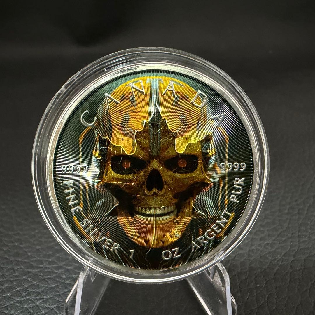 【世界100枚限定】 カナダ メイプルリーフ 銀貨 カラー マシーンスケルトン