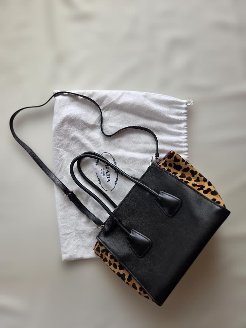 PRADA レザー バッグ ブラック×レオパード