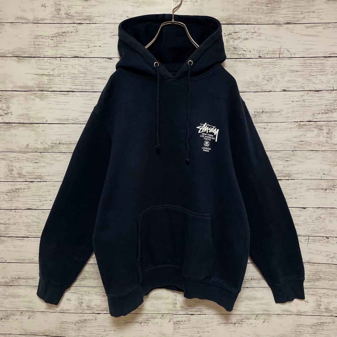 953【入手困難】ステューシー♤ビッグロゴ　希少　パーカー　ワールドツアー　人気