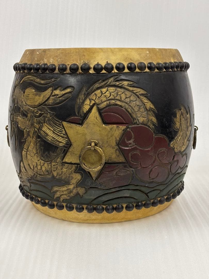 和太鼓　太鼓　アンティーク　14in 木彫り　龍彫り　長期保管品