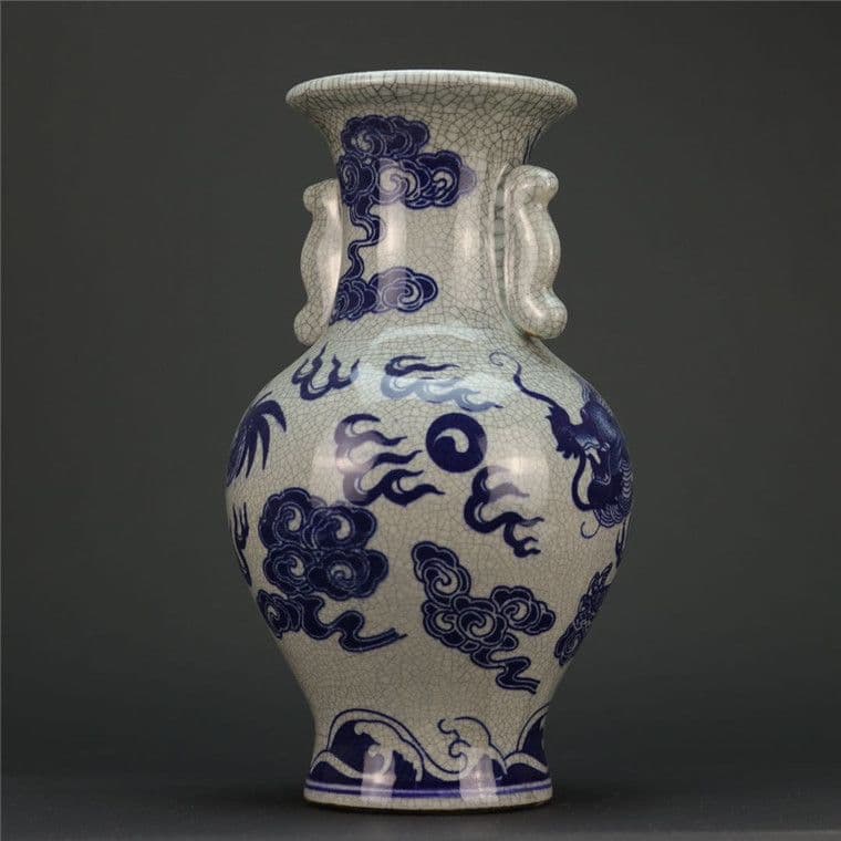 青花竜紋両耳花瓶 景徳鎮 陶磁器 装飾品 現代工芸品 美術品 置物