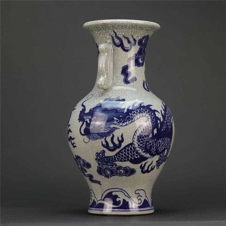 青花竜紋両耳花瓶 景徳鎮 陶磁器 装飾品 現代工芸品 美術品 置物