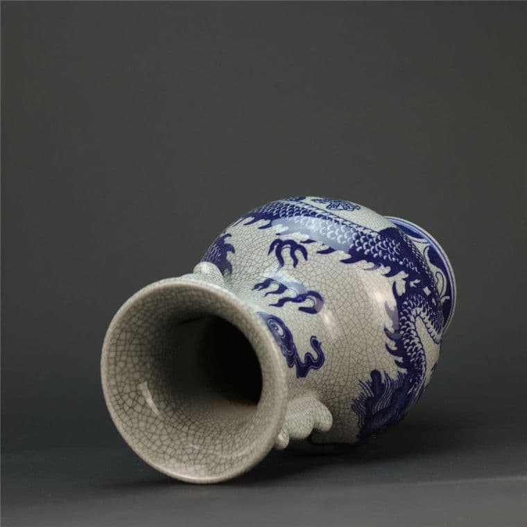 青花竜紋両耳花瓶 景徳鎮 陶磁器 装飾品 現代工芸品 美術品 置物