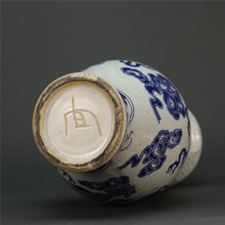 青花竜紋両耳花瓶 景徳鎮 陶磁器 装飾品 現代工芸品 美術品 置物