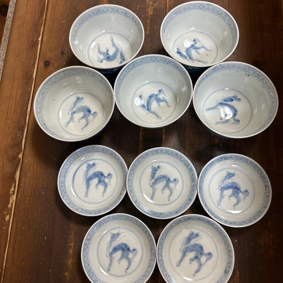 ア*ル様 古伊万里　手描き　江戸期　江戸時代　幕末　骨董品　龍の図　蓋付き　飯碗