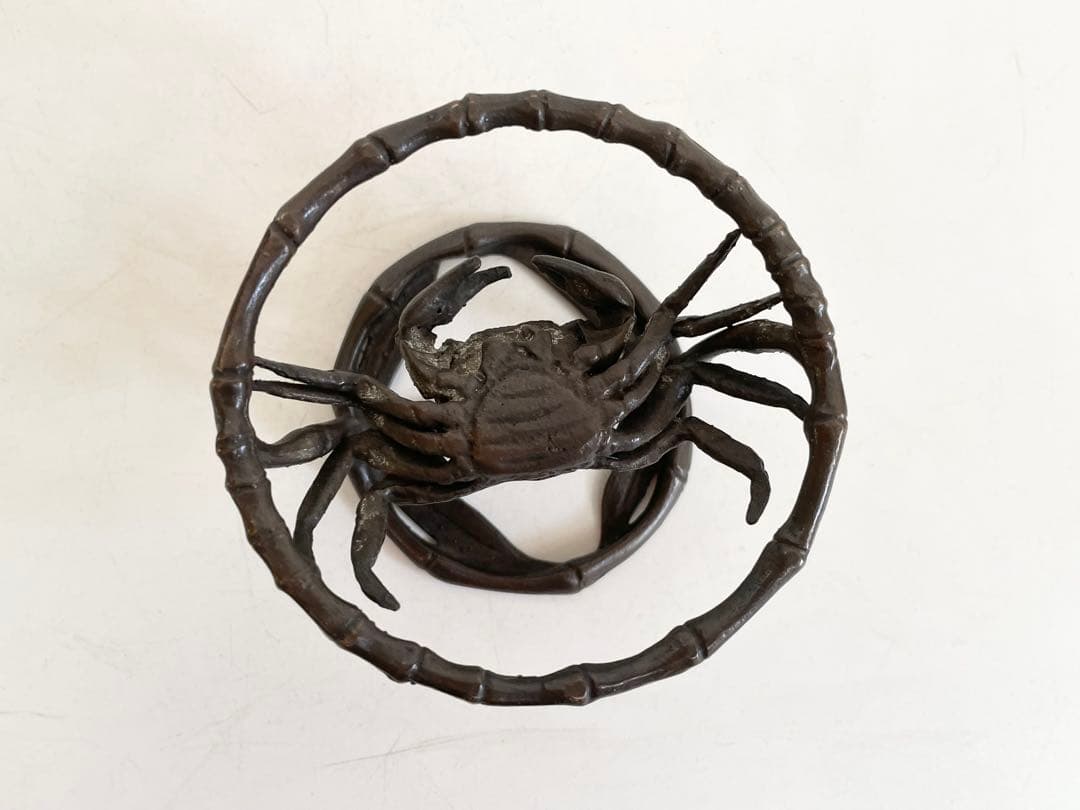 鋳師　吉田和正　唐金蓋置　笹蟹　蓋置　茶道具　共箱