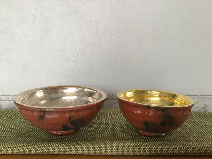 島台茶碗　茶道具　抹茶椀　和楽作　金銀一双茶碗