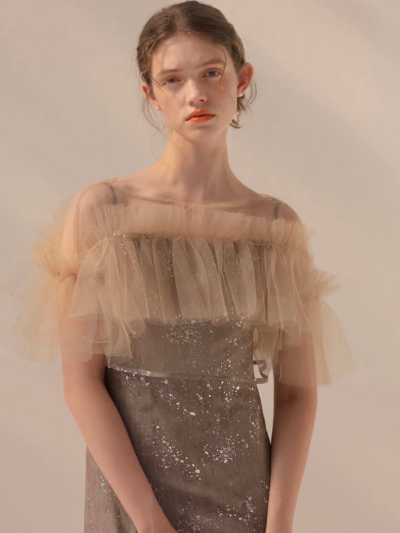 チュールフリルボレロペイントマーメイドワンピースドレス結婚式パーティー成人式