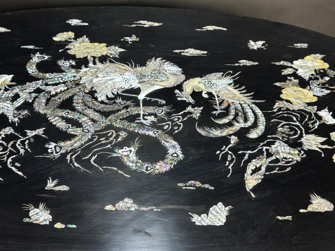 精密螺鈿 漆器花鳥文座卓 民芸家具 オーバル型 和風 リビング WWWT091