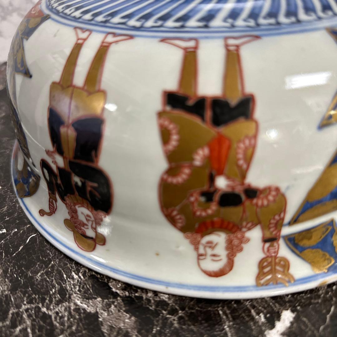 古伊万里、南蛮人物、染錦大鉢。箱付き。無傷。